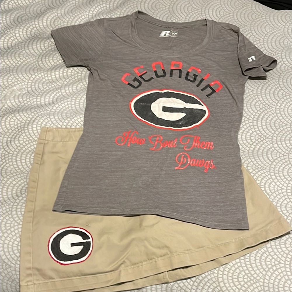 Russell Athletic Georgia Tee and Skirt Set - Gray and Tan